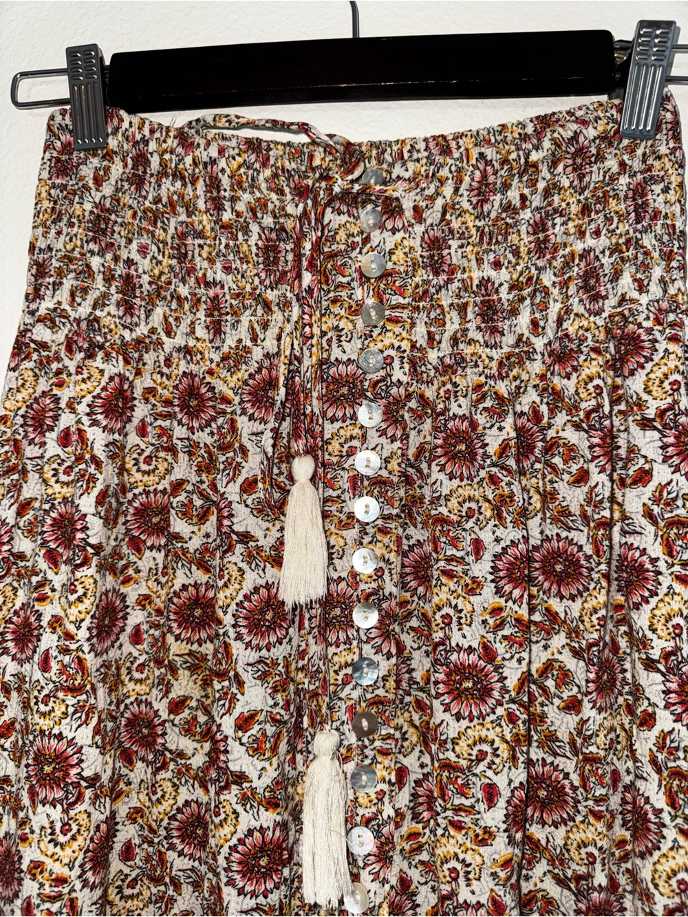 Rachel Zoe Burgundy Floral Tiered Maxi Skirt with Tassel Tie - Picture 2 of 4